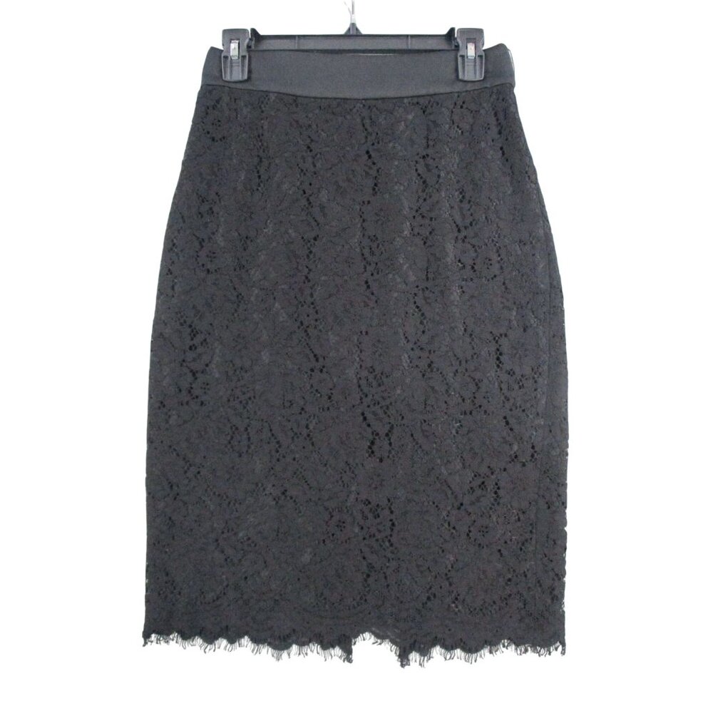 J.Crew Black Lace Pencil Skirt‎ Size 4 With Scalloped Hemline